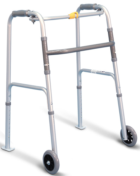Airgo One Touch Button Folding Walker with 5" Wheels and Glide Skis