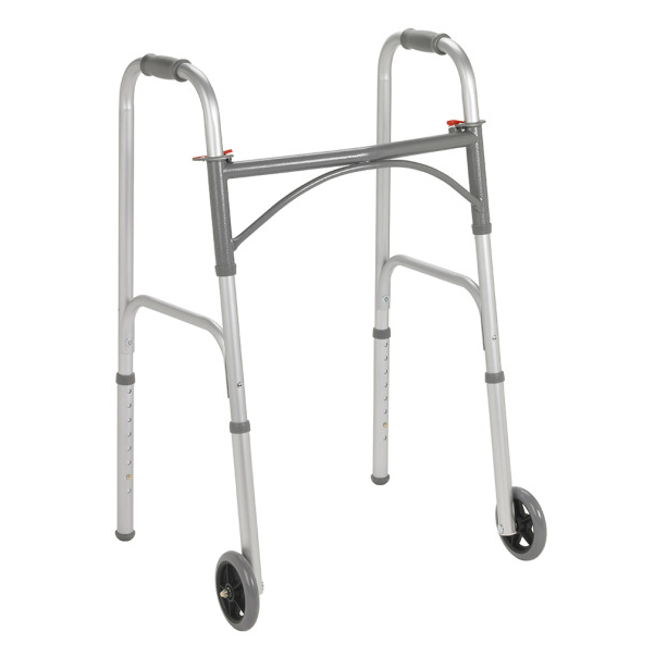 Folding Walker, Two Button with 5" Wheels