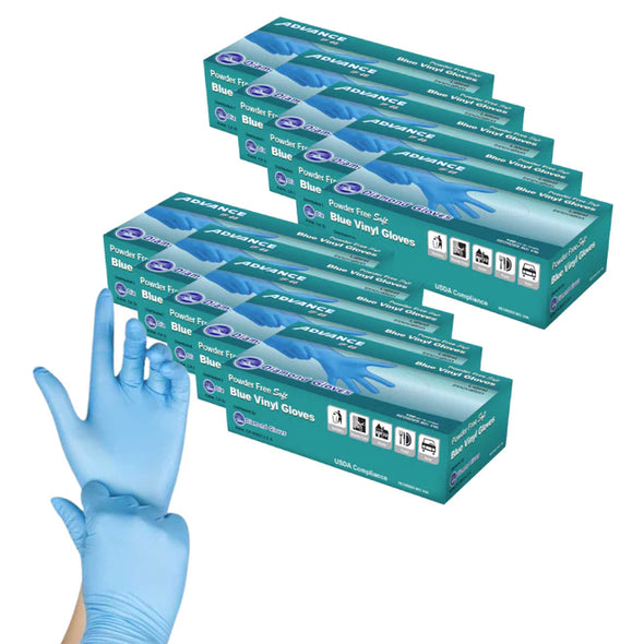 ADVANCE Blue Vinyl Gloves - Powder Free (4 Mil), 1,000 Gloves (10 Boxes)
